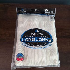 NIP Indera Men's Traditional Long John Thermal Pants White L Cotton/Poly Blend